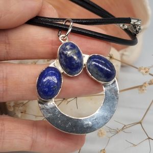 Natural Beautiful Blue Azurit/Lapis Stone Silver 925 Pendant